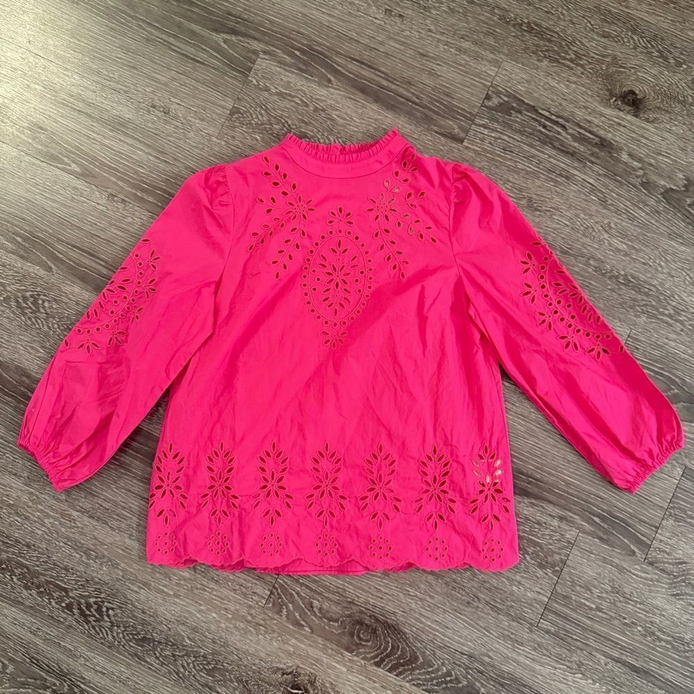 J. Crew Mockneck cotton poplin top with embroidered eyelet New